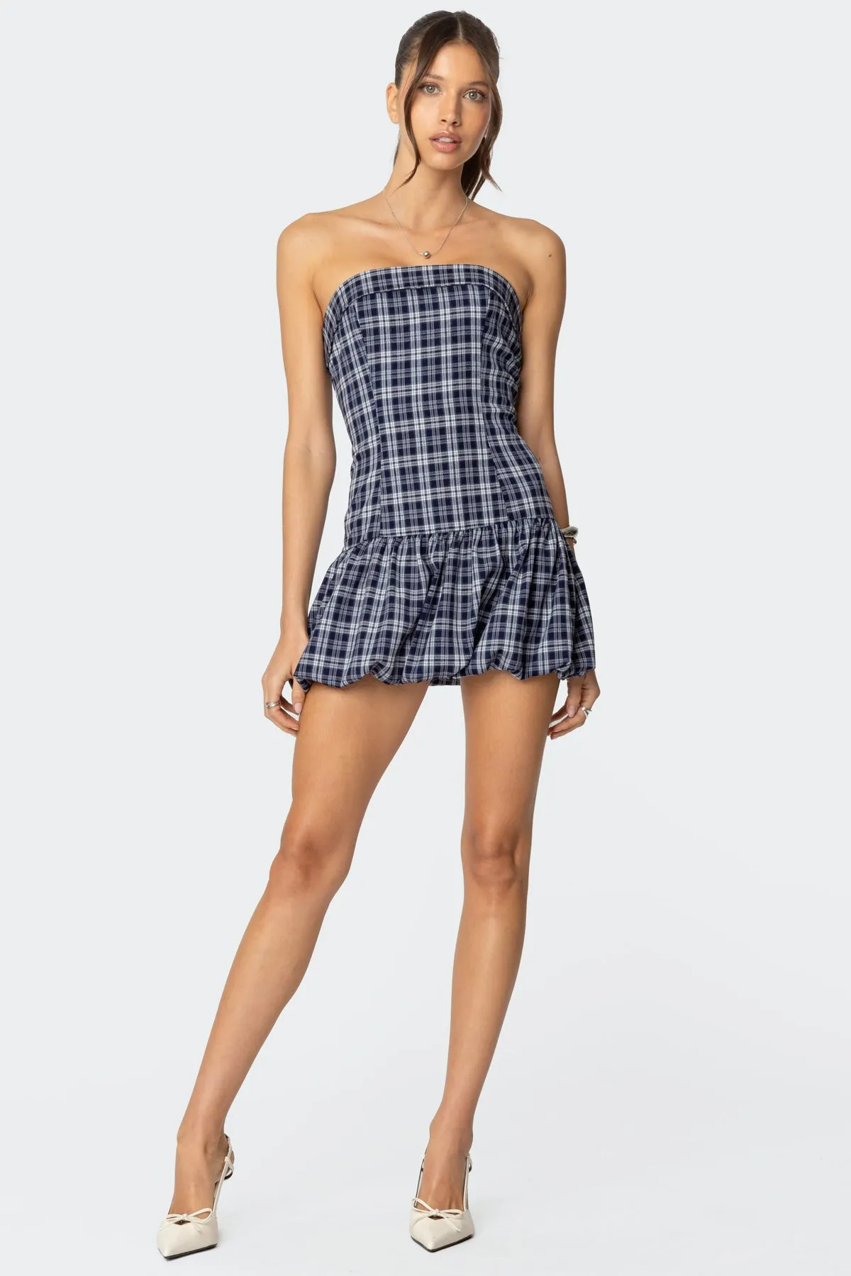 Plaid Strapless Bubble Mini Dress sold by Edikted product image thumbnail 3