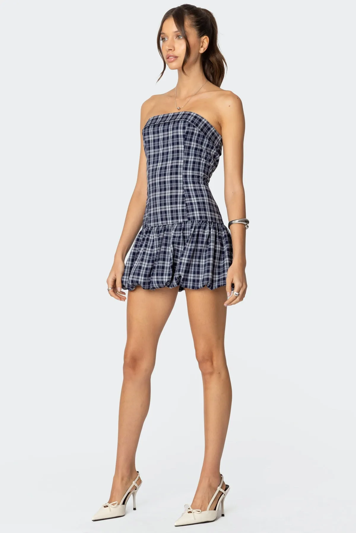 Plaid Strapless Bubble Mini Dress sold by Edikted product image thumbnail 4