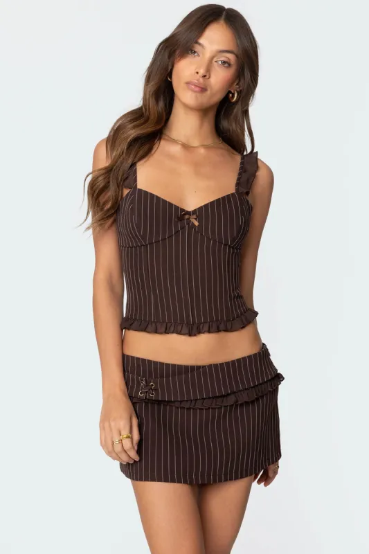 Colleen Ruffled Pinstripe Corset sold by Edikted