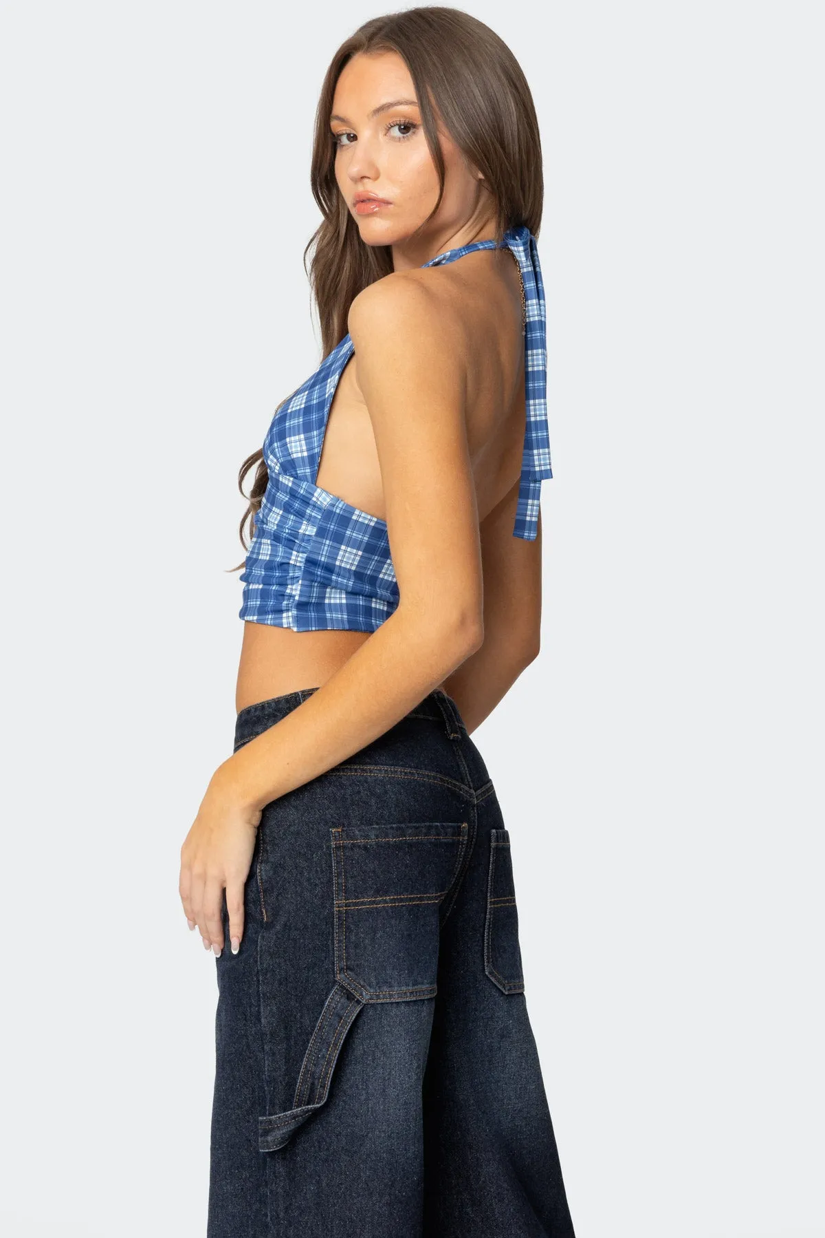 Plaid Printed Halter Top sold by Edikted product image thumbnail 4
