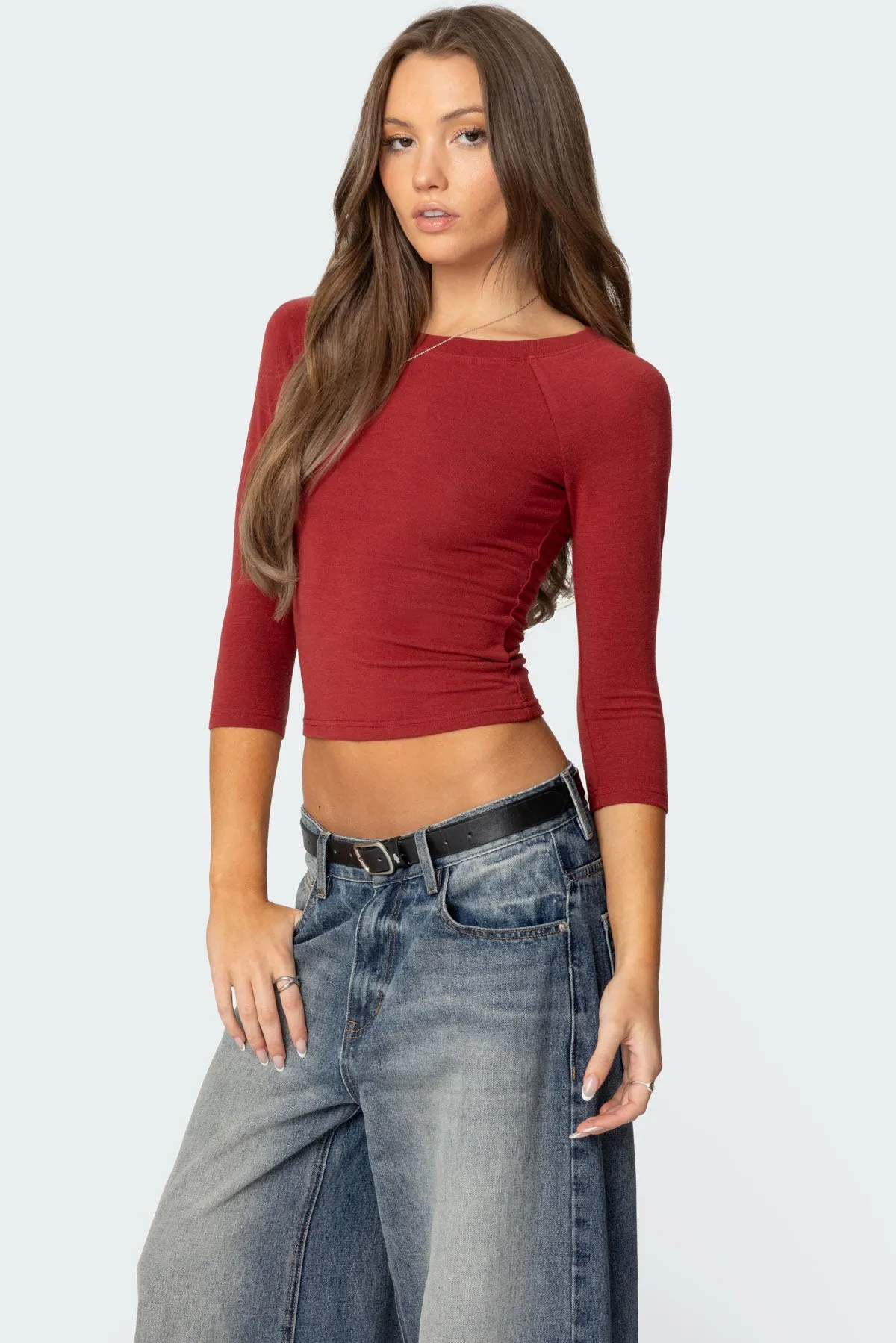 Mary Quarter Sleeve Wide Neck Top sold by Edikted product image thumbnail 4