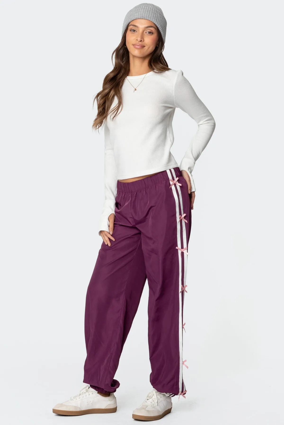 Bow Stripe Nylon Track Pants sold by Edikted product image thumbnail 3