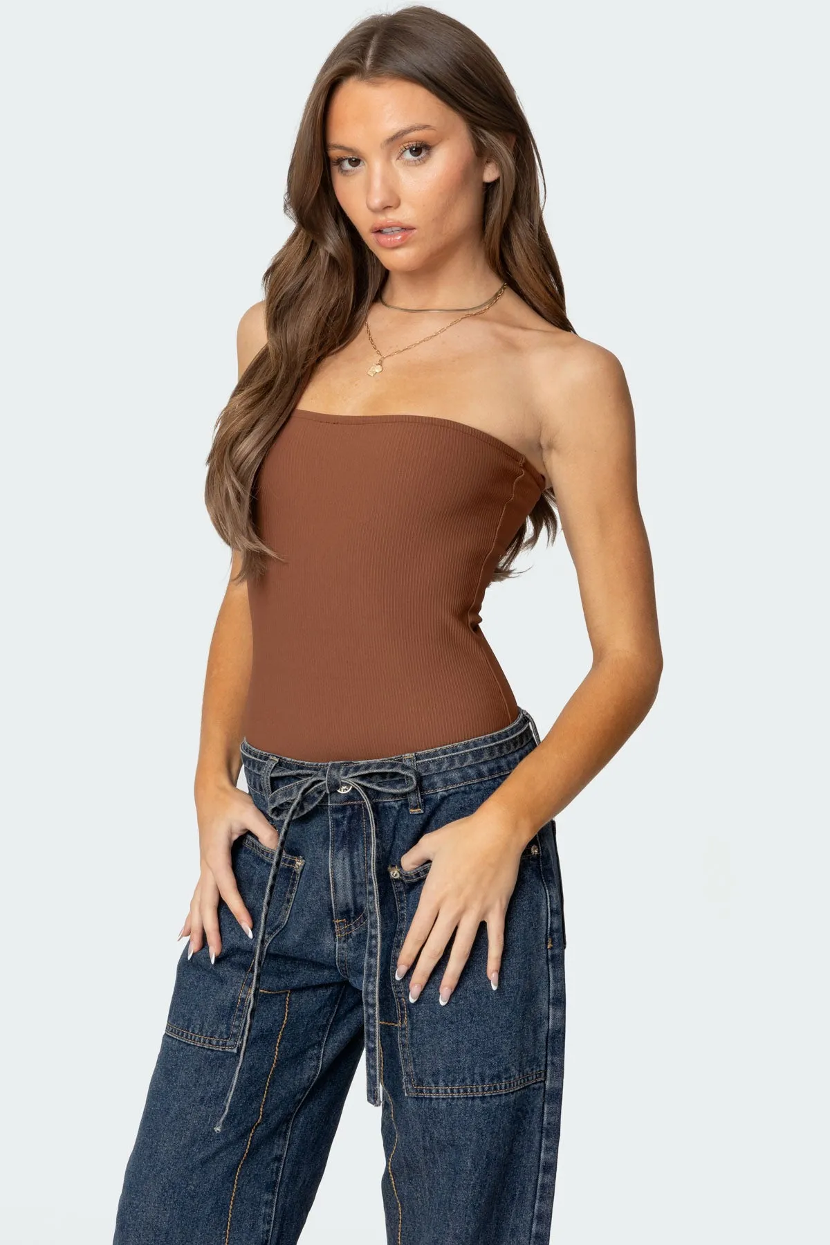 Loren Strapless Ribbed Bodysuit sold by Edikted product image thumbnail 3