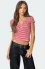 Kady Striped Henley T Shirt sold by Edikted