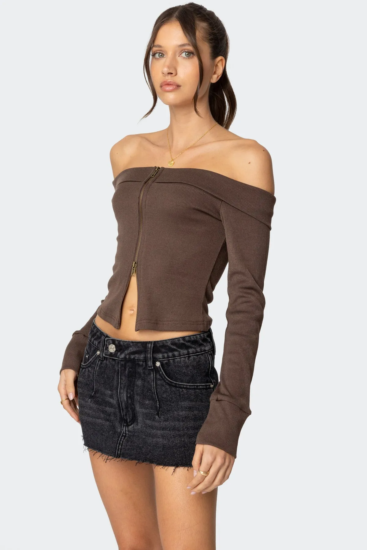 Clarissa Fold Over Ribbed Top sold by Edikted product image thumbnail 3
