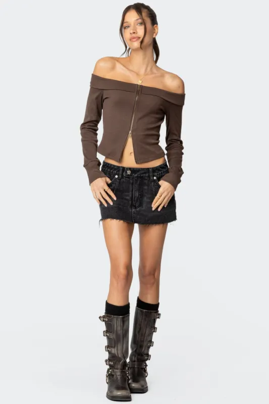 Clementine Low Rise Denim Micro Skort sold by Edikted