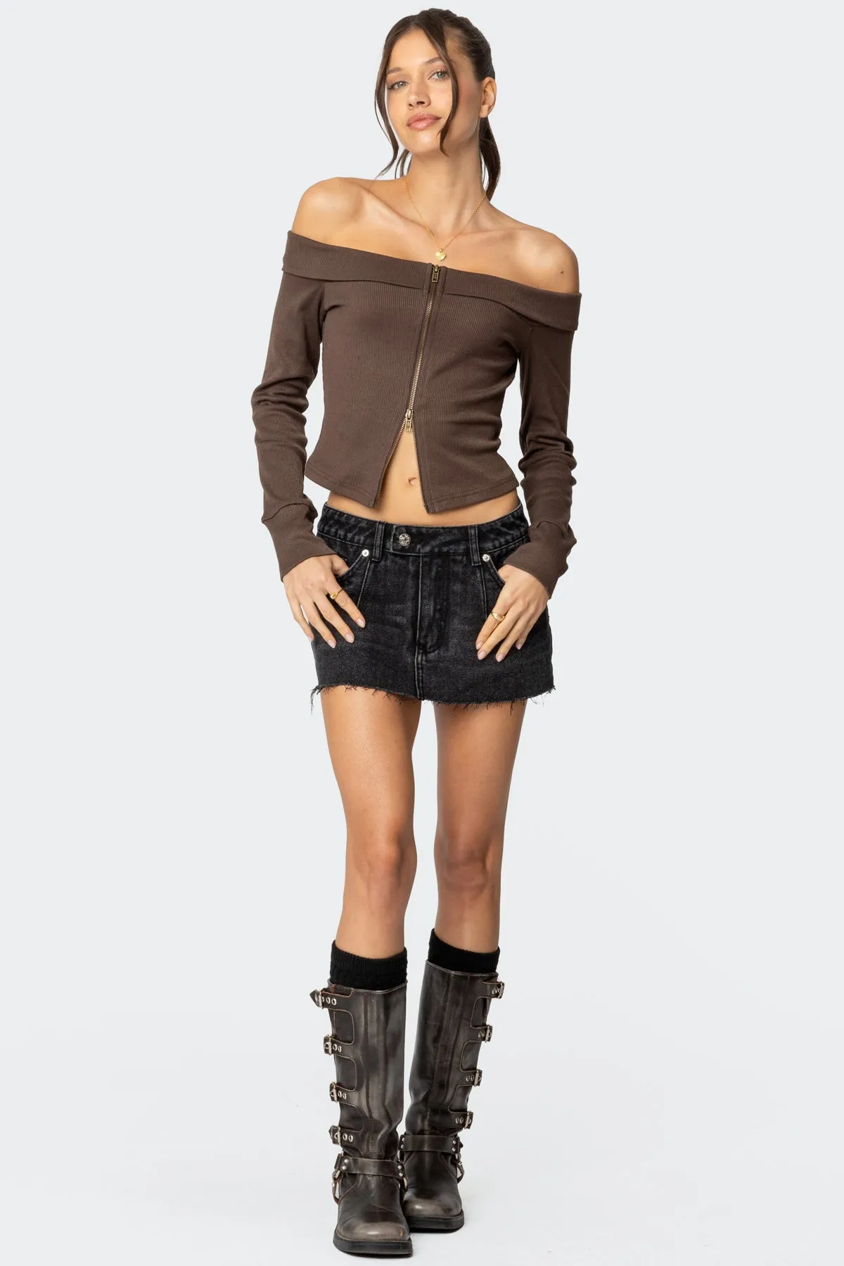 Clementine Low Rise Denim Micro Skort sold by Edikted