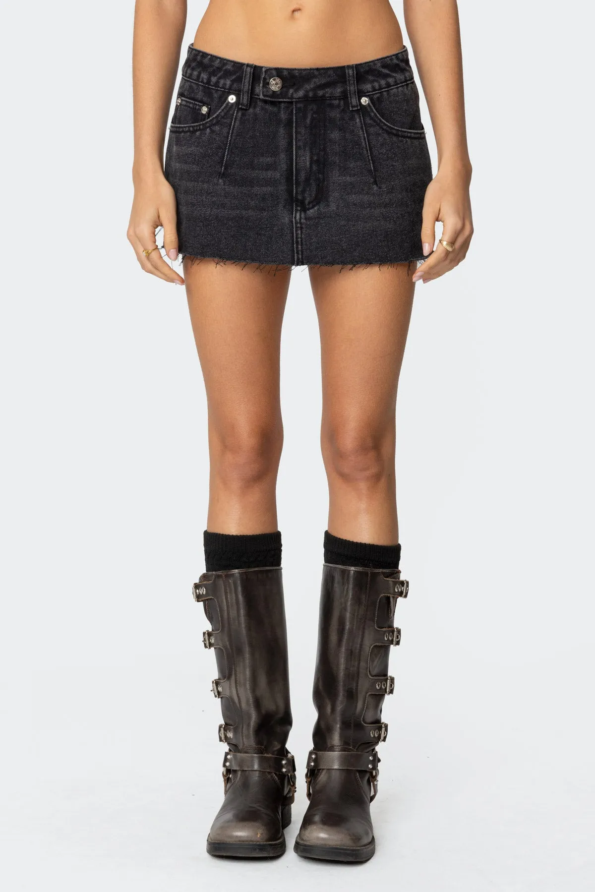 Clementine Low Rise Denim Micro Skort sold by Edikted product image thumbnail 2