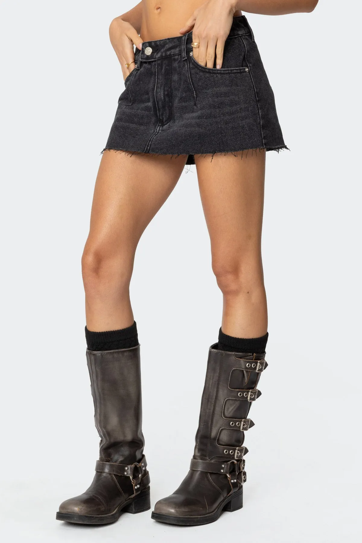 Clementine Low Rise Denim Micro Skort sold by Edikted product image thumbnail 3