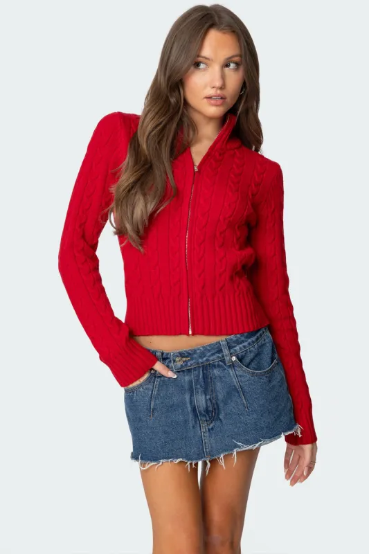 Ryn Zip Up Cable Knit Cardigan made by Edikted