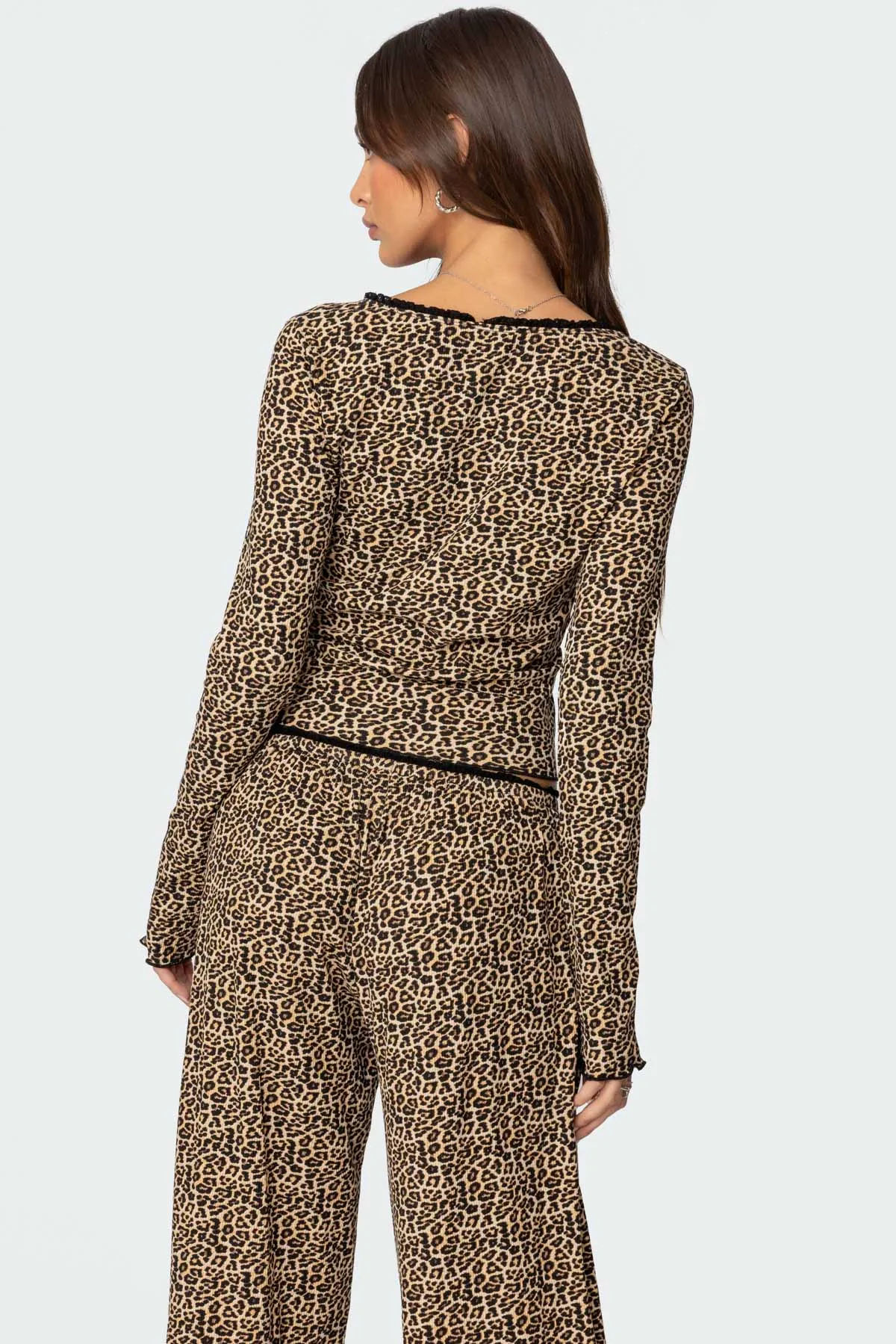 Lue Leopard Printed Ribbed V Neck Top sold by Edikted product image thumbnail 4