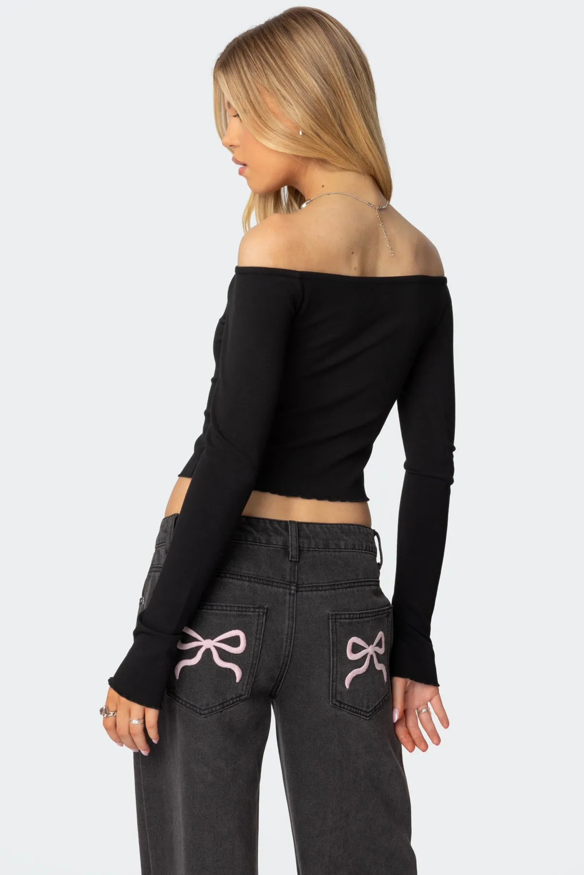 Contrast Bow Off Shoulder Top sold by Edikted product image thumbnail 5