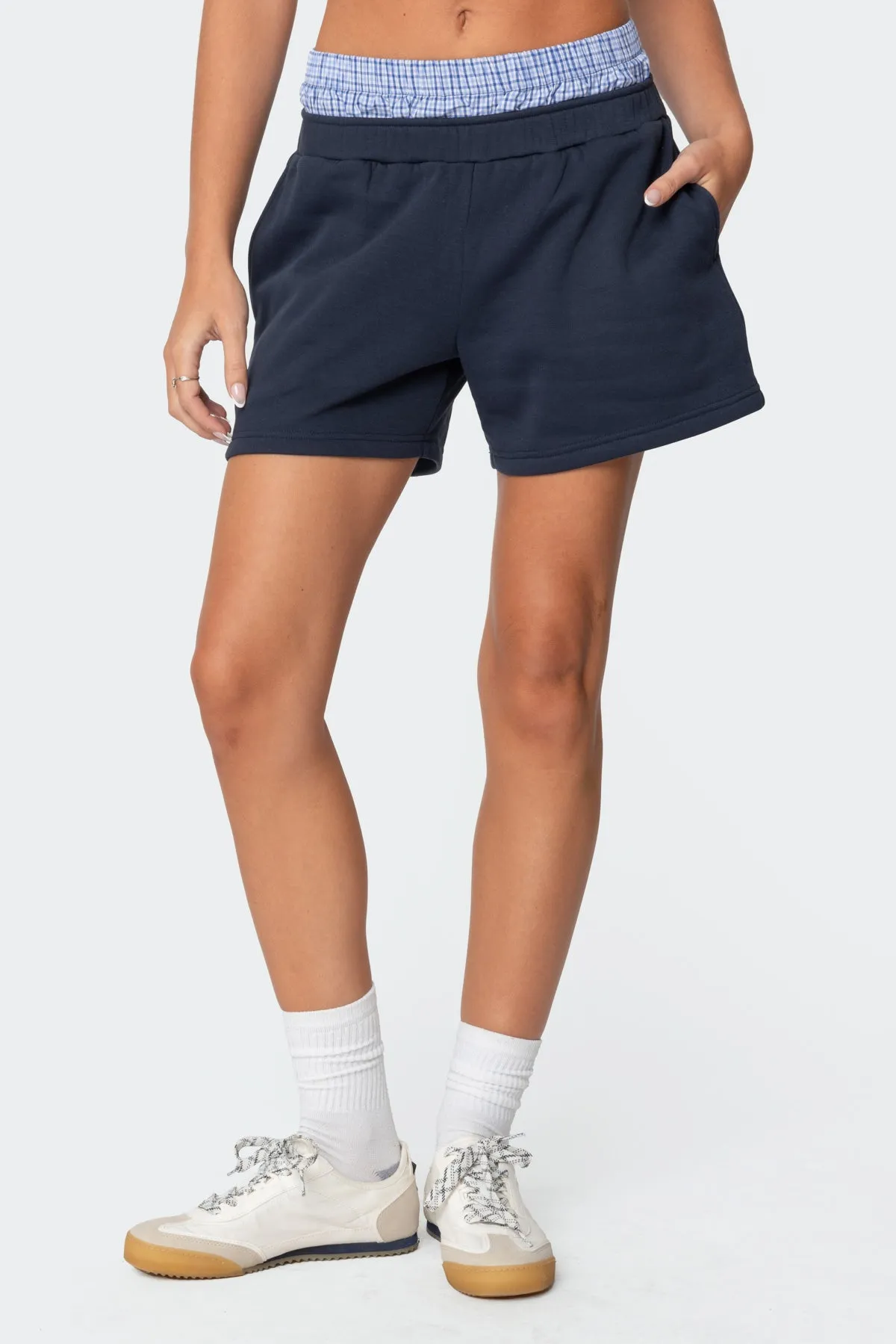Plaid Boxer Detail Sweat Shorts sold by Edikted product image thumbnail 2