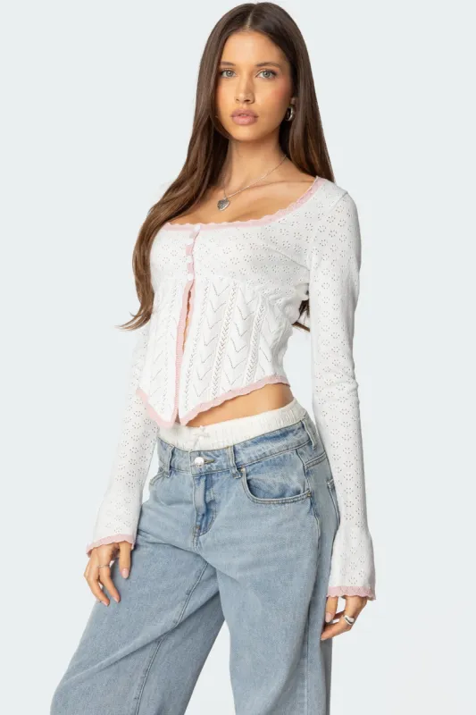 Abbie Split Front Pointelle Top sold by Edikted