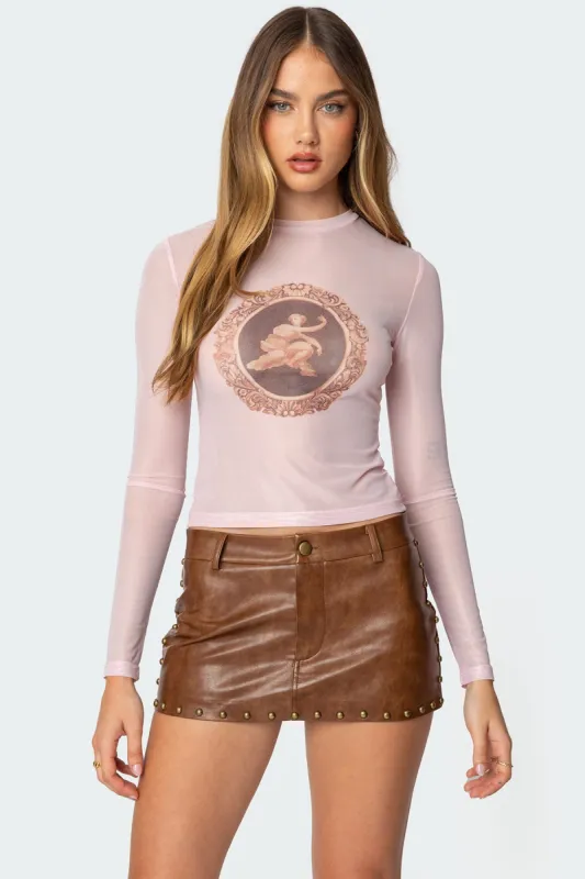 Vita Vintage Printed Mesh Top sold by Edikted