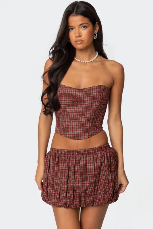 Marlene Plaid Lace Up Corset sold by Edikted