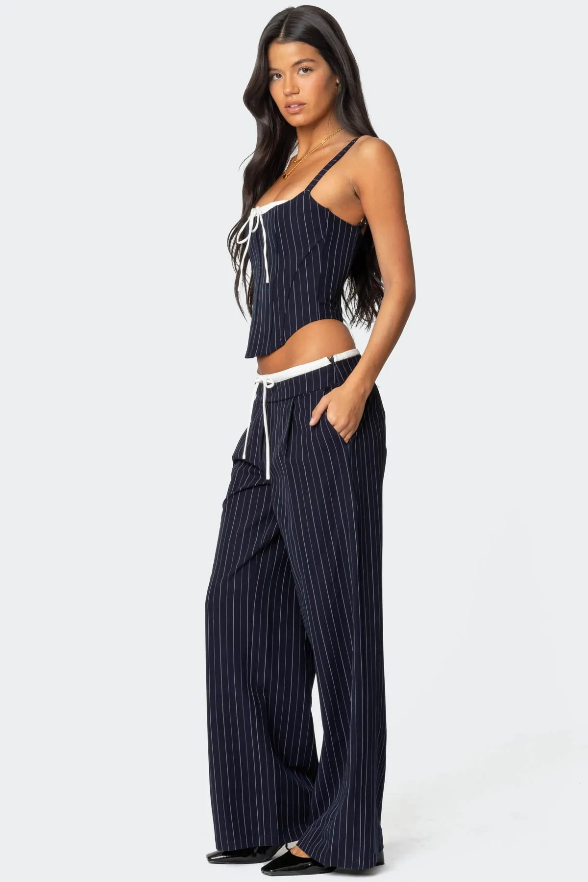 Pinstripe Peekaboo Drawstring Pants sold by Edikted product image thumbnail 4