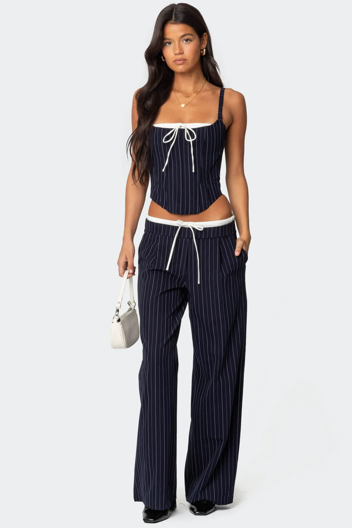 Pinstripe Peekaboo Drawstring Pants sold by Edikted