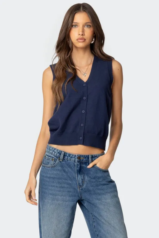 Cam Button Up Knit Vest Top sold by Edikted