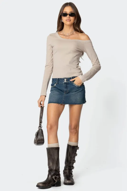 Tess Studded Denim Mini Skirt sold by Edikted