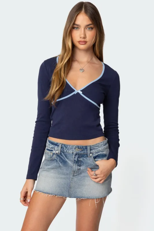 Corie Contrast V Neck Top sold by Edikted