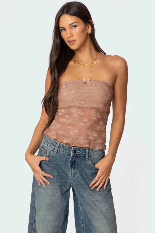 Ballet Sheer Lace Tube Top sold by Edikted