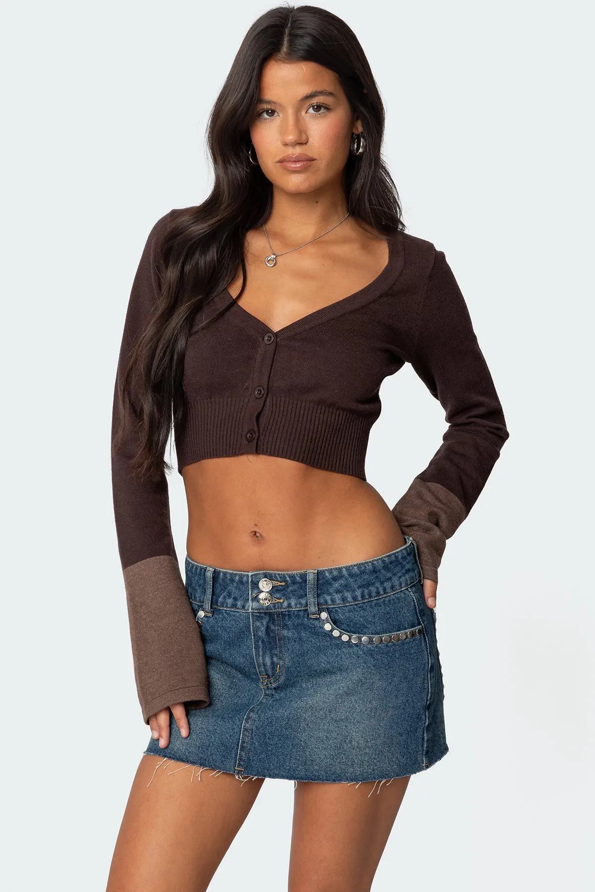 Color Block Flared Sleeve Cardigan sold by Edikted