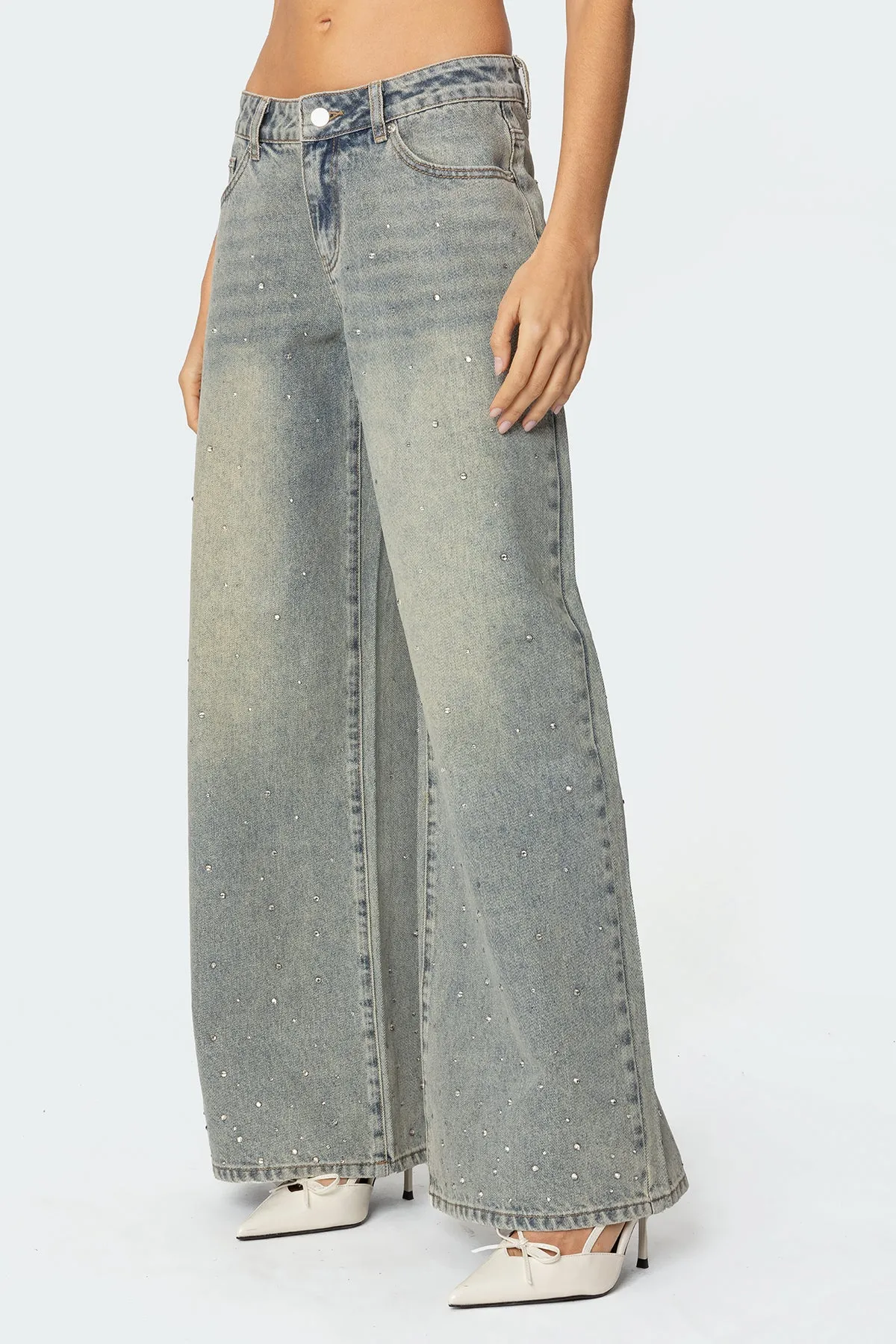 Rhinestone Washed Low Rise Baggy Jeans sold by Edikted product image thumbnail 4
