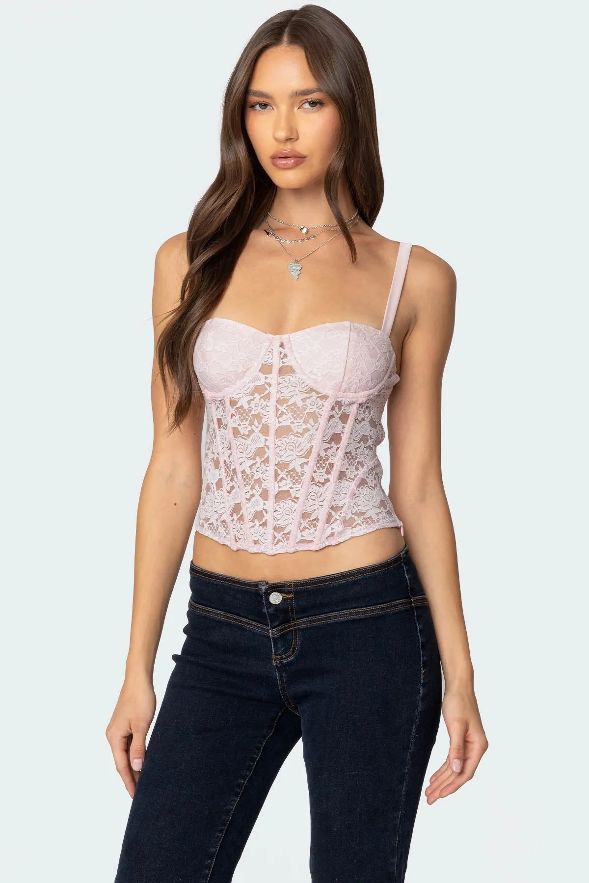 Drew Sheer Lace Cupped Corset sold by Edikted