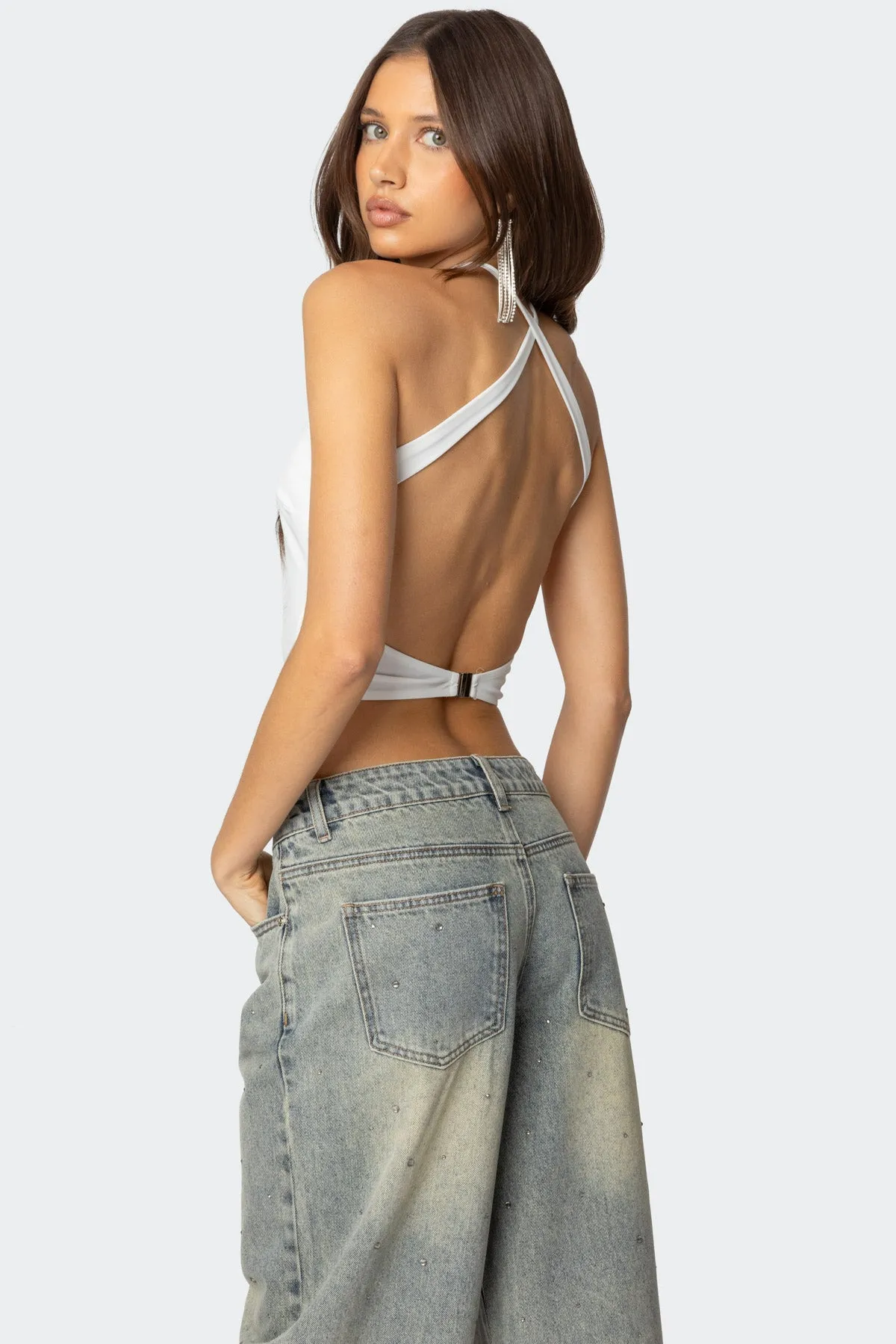 Caity Backless High Neck Top sold by Edikted