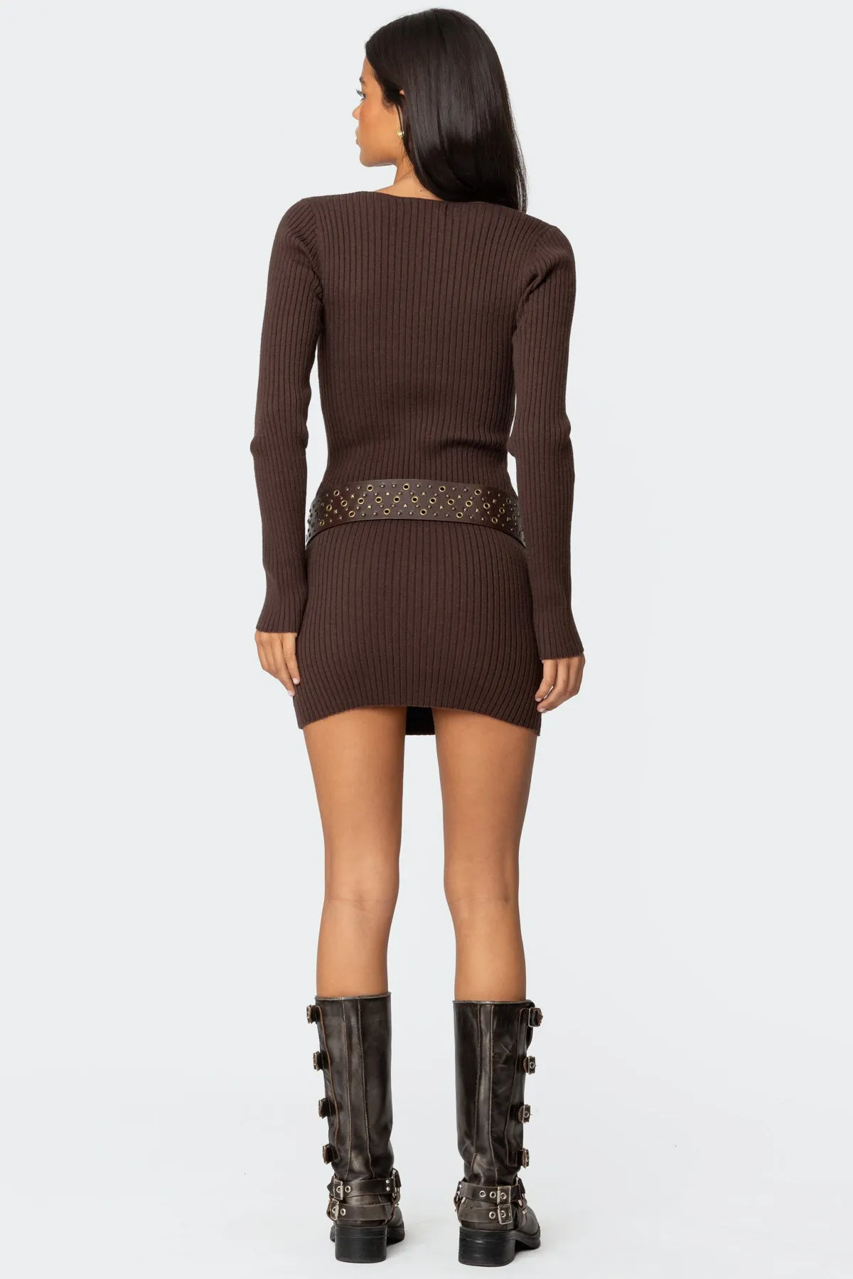 Ribbed Knit V Neck Mini Dress sold by Edikted product image thumbnail 4