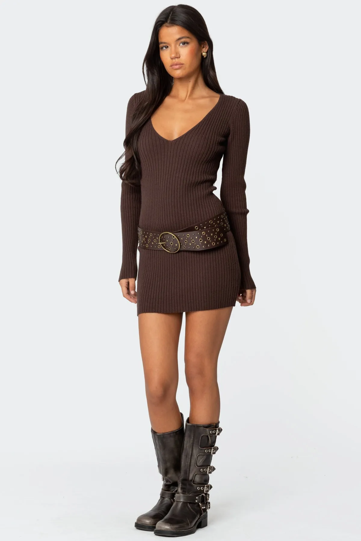 Ribbed Knit V Neck Mini Dress sold by Edikted product image thumbnail 2