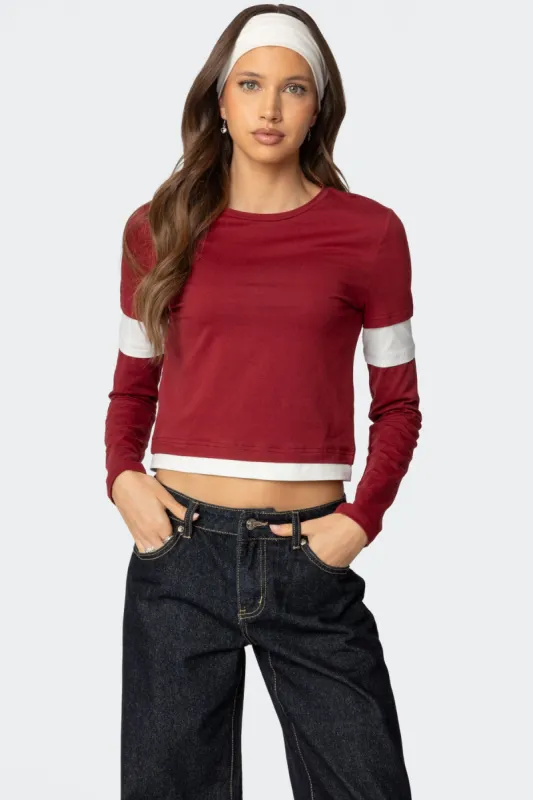 Paula Layered Long Sleeve T Shirt sold by Edikted