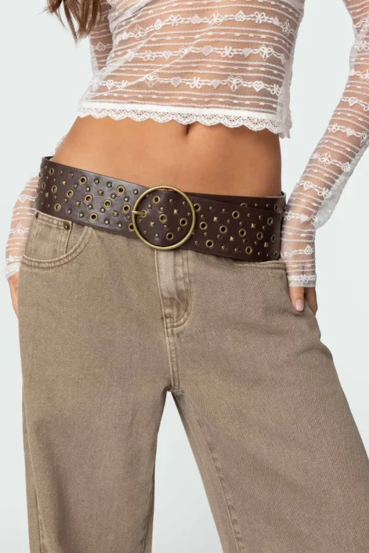 Stud & Grommet Faux Leather Belt sold by Edikted