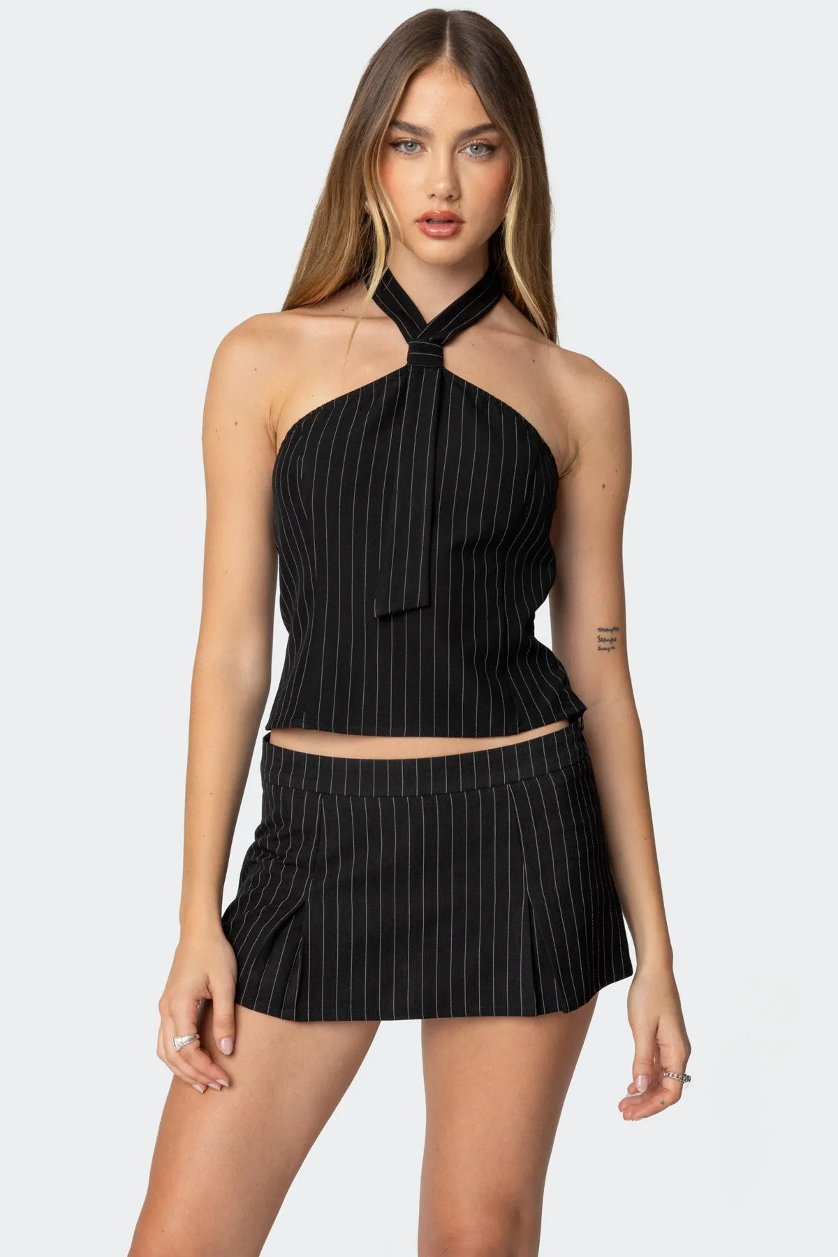 Karine Pinstripe Halter Top sold by Edikted
