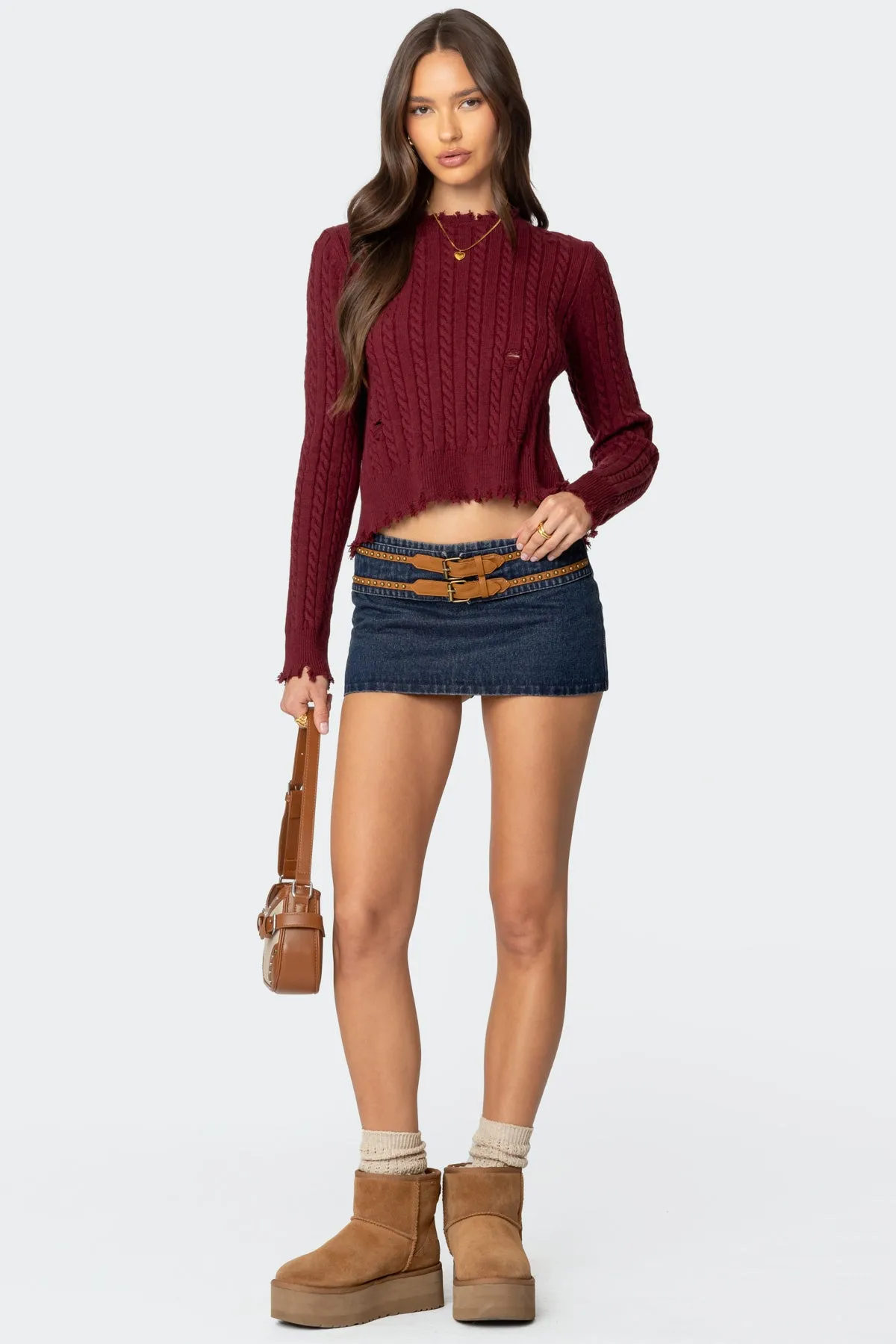 Split Open Back Cable Knit Sweater sold by Edikted product image thumbnail 2