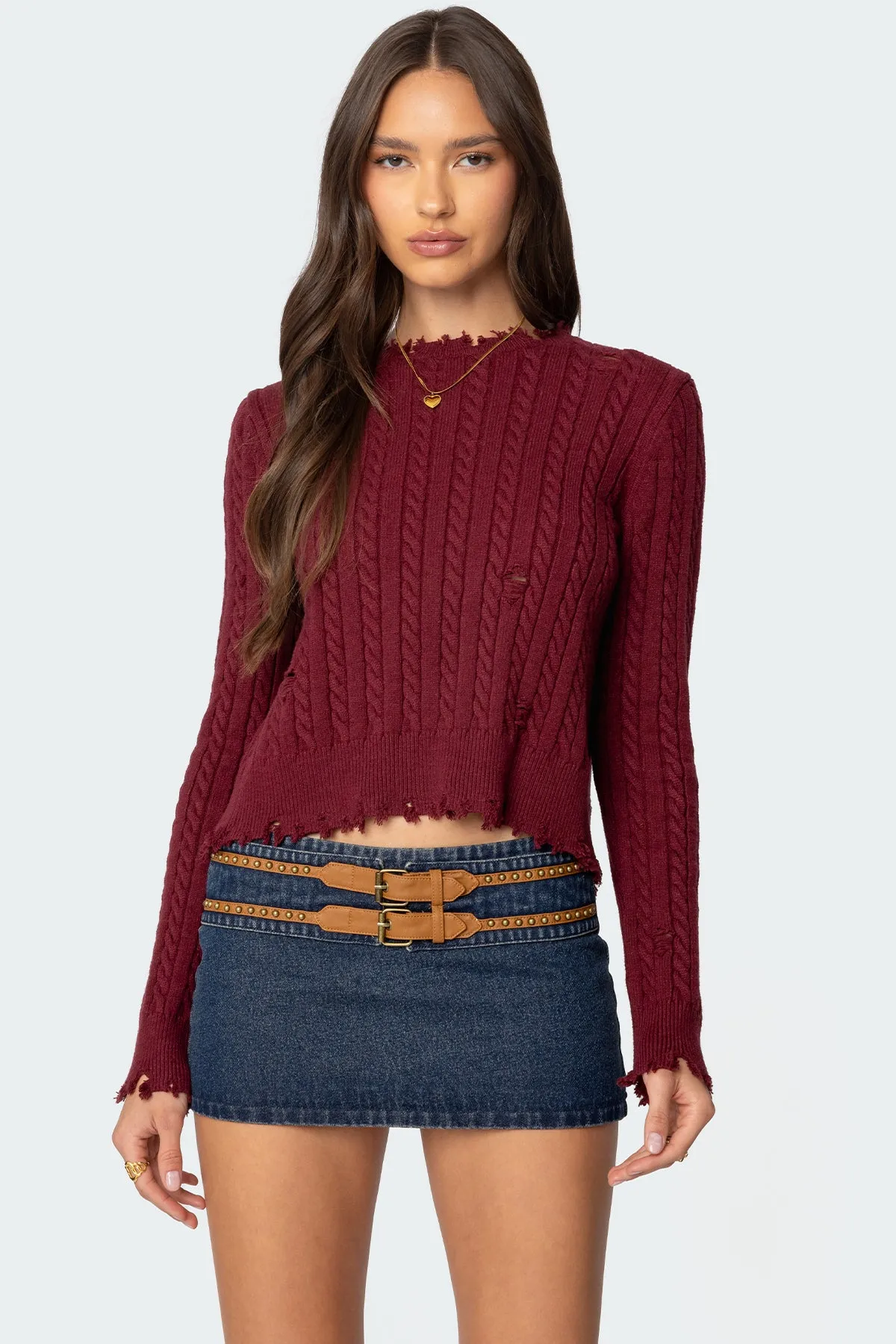 Split Open Back Cable Knit Sweater sold by Edikted product image thumbnail 3