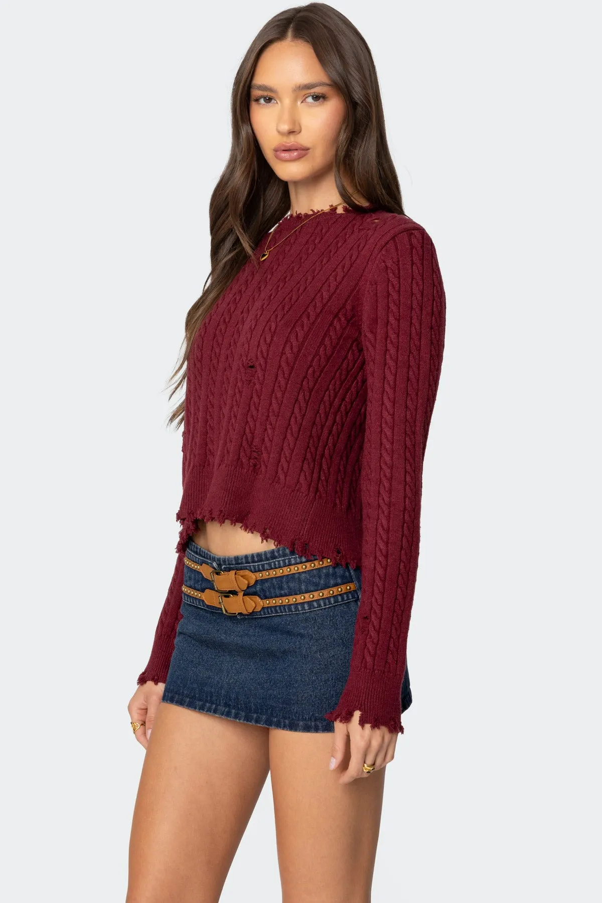 Split Open Back Cable Knit Sweater sold by Edikted product image thumbnail 4
