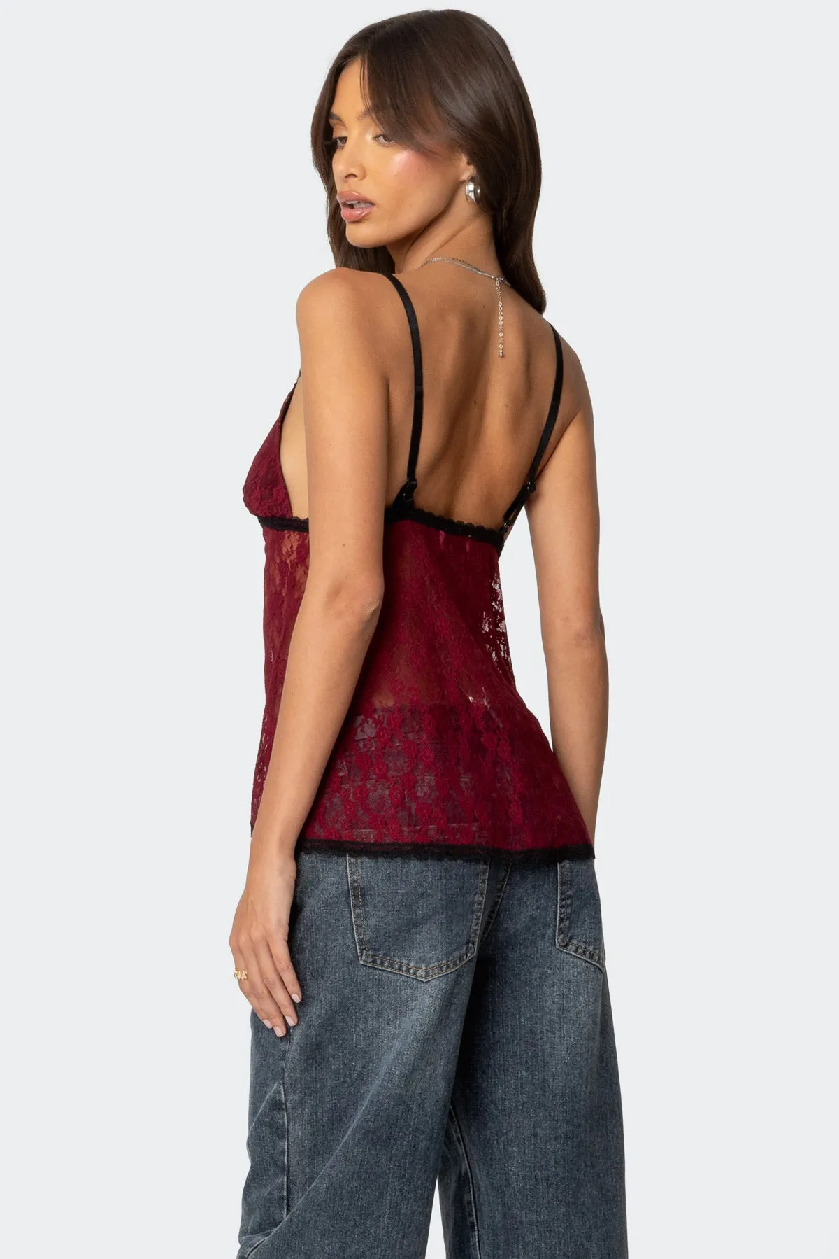 Maude Tie Front Sheer Lace Top sold by Edikted product image thumbnail 5