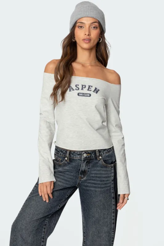 Aspen Ski Club Off Shoulder Top sold by Edikted