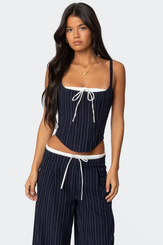 Pinstripe Peekaboo Drawstring Corset sold by Edikted