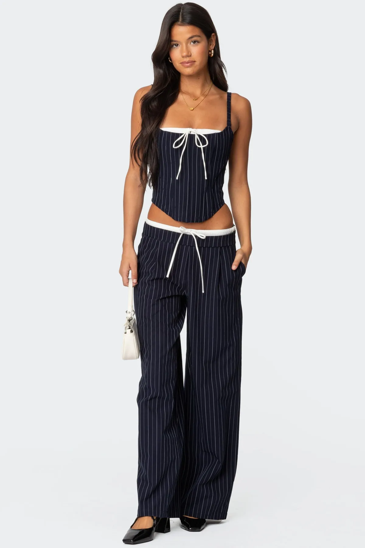 Pinstripe Peekaboo Drawstring Corset sold by Edikted product image thumbnail 5