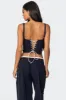 Pinstripe Peekaboo Drawstring Corset sold by Edikted