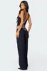 Pinstripe Peekaboo Drawstring Corset sold by Edikted
