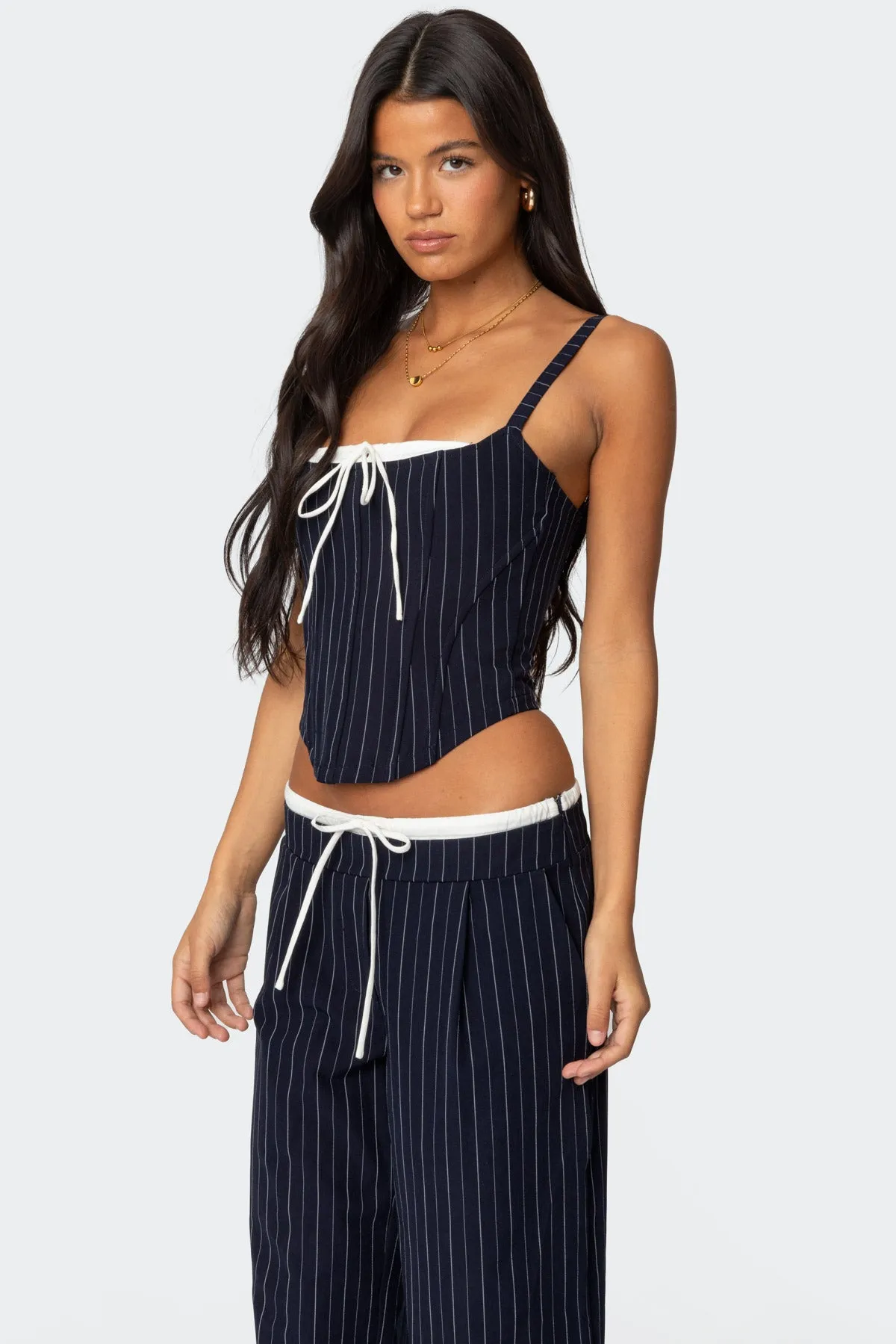 Pinstripe Peekaboo Drawstring Corset sold by Edikted product image thumbnail 3