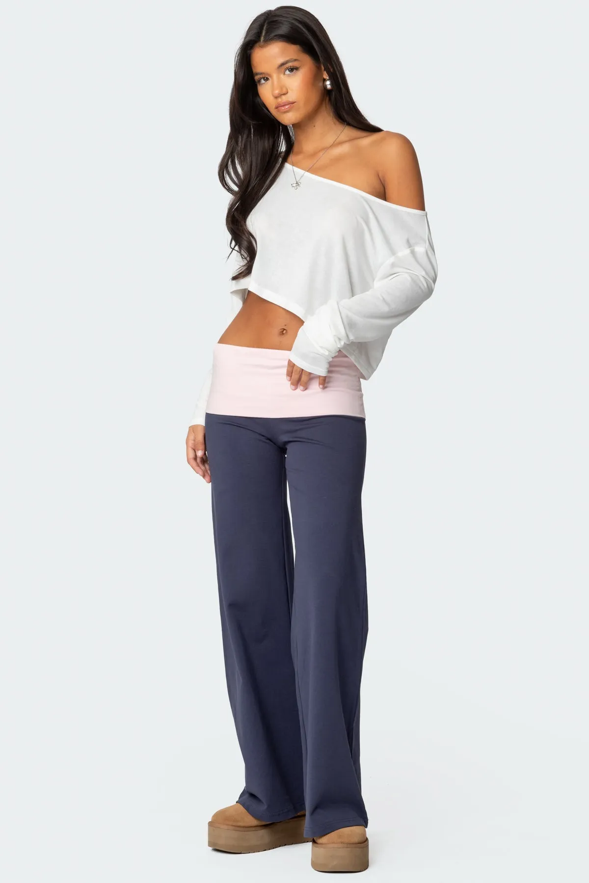 Wide Leg Contrast Fold Over Pants sold by Edikted product image thumbnail 3