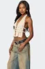 Studded Split Front Backless Halter Top sold by Edikted