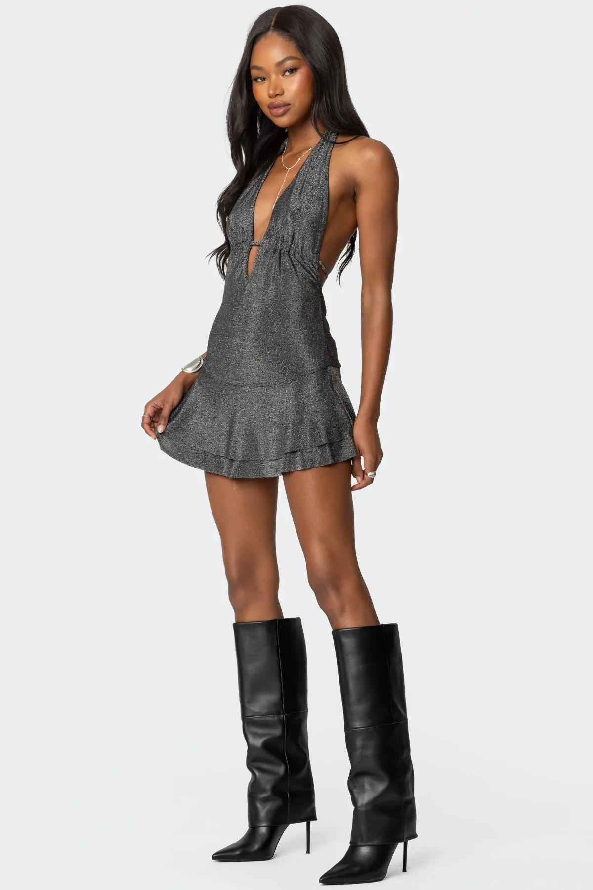 Metallic Backless Halter Mini Dress sold by Edikted product image thumbnail 2