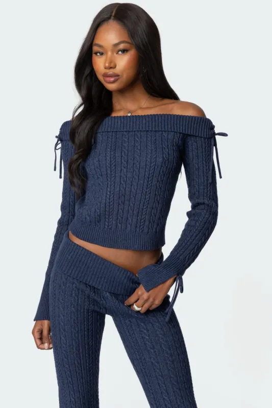 Chase Fold Over Cable Knit Top sold by Edikted