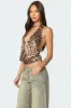 Sequin Leopard Printed Cowl Neck Top sold by Edikted